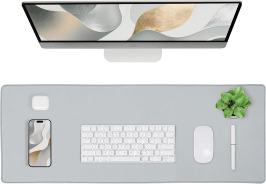 Waterproof Mouse Pad with Durable Stitched Edge, Gaming Keyboard, Non-Slip Rubber Base Mouse Mat, Extended Desk Pad for Gamer, Office& Home, Gray Mousepad 3Xl(35.43"X15.74"X0.12")