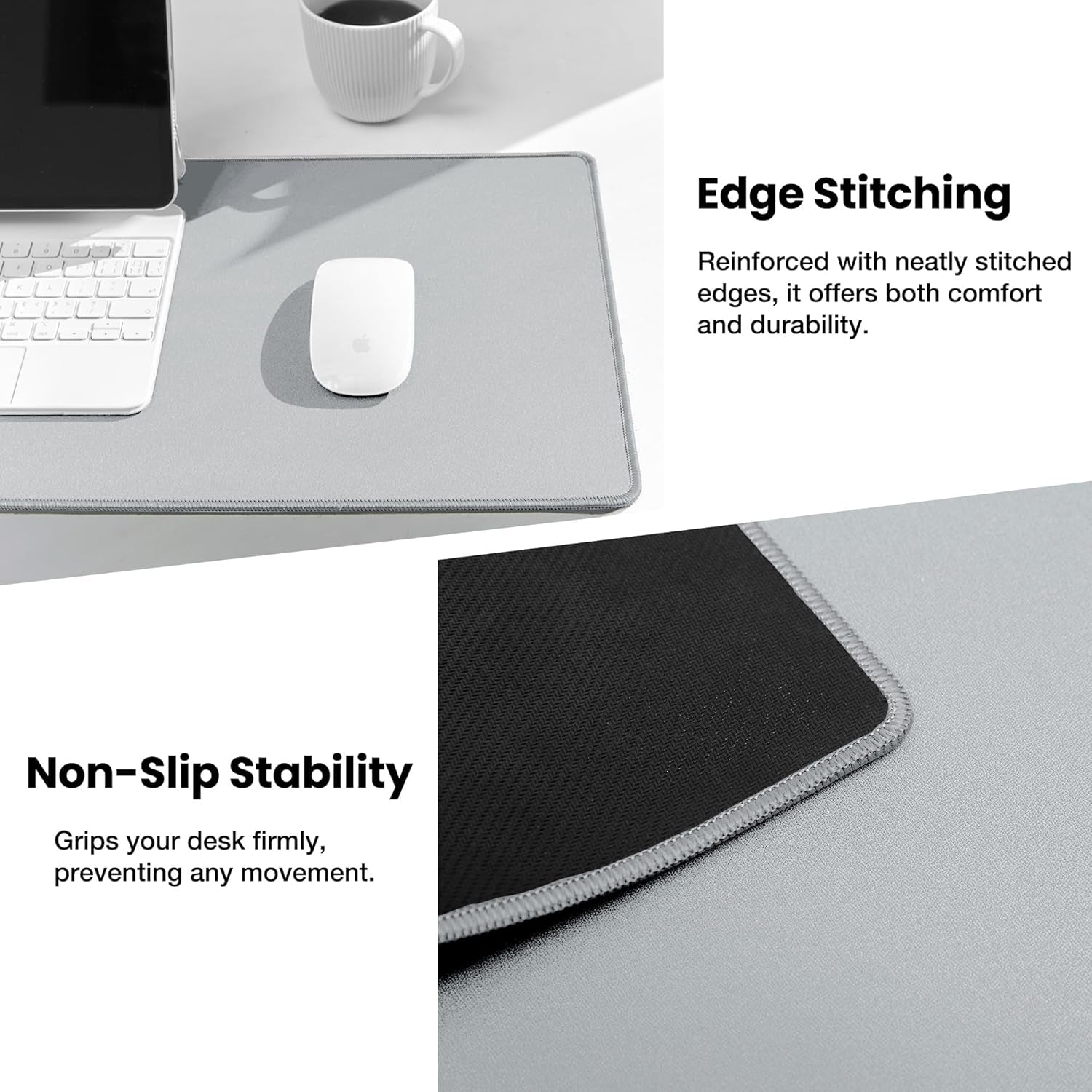 Waterproof Mouse Pad with Durable Stitched Edge, Gaming Keyboard, Non-Slip Rubber Base Mouse Mat, Extended Desk Pad for Gamer, Office& Home, Gray Mousepad 3Xl(35.43"X15.74"X0.12")